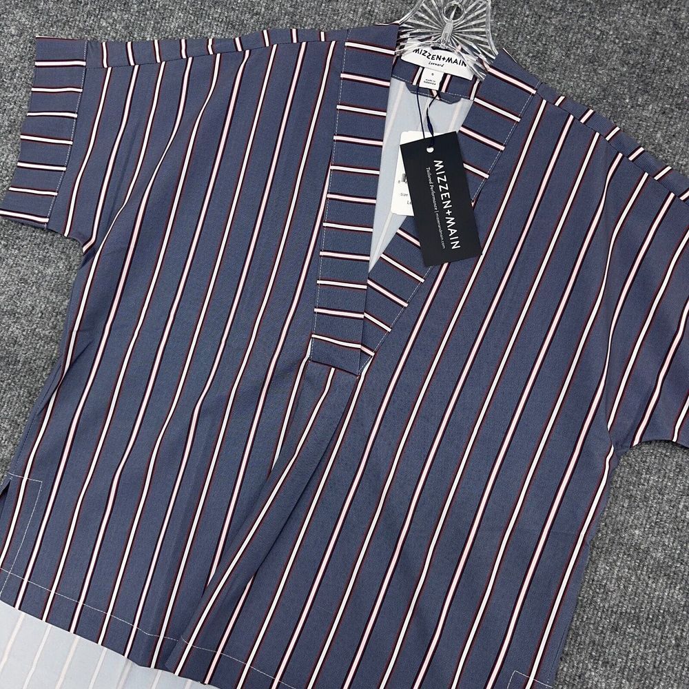 Mizzen Main Shirt‎ Womens S Blue V Neck High-Low Blouse Top Performance Office